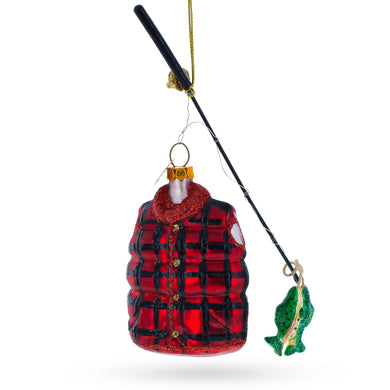 Fisherman Jacket and Rod Glass Christmas Ornament