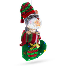Load image into Gallery viewer, Puppy in Stocking Glass Christmas Ornament