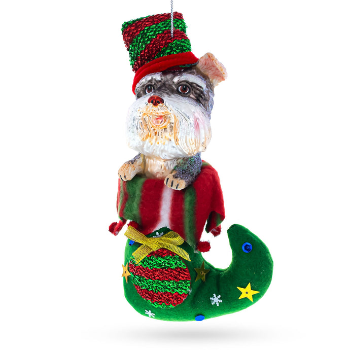 Puppy in Stocking Glass Christmas Ornament