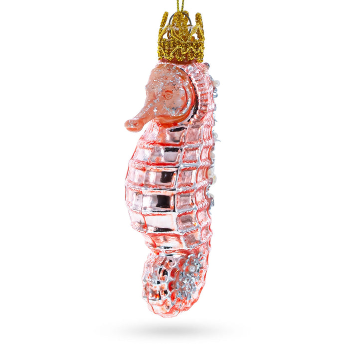Pink Seahorse Glass Christmas Ornament