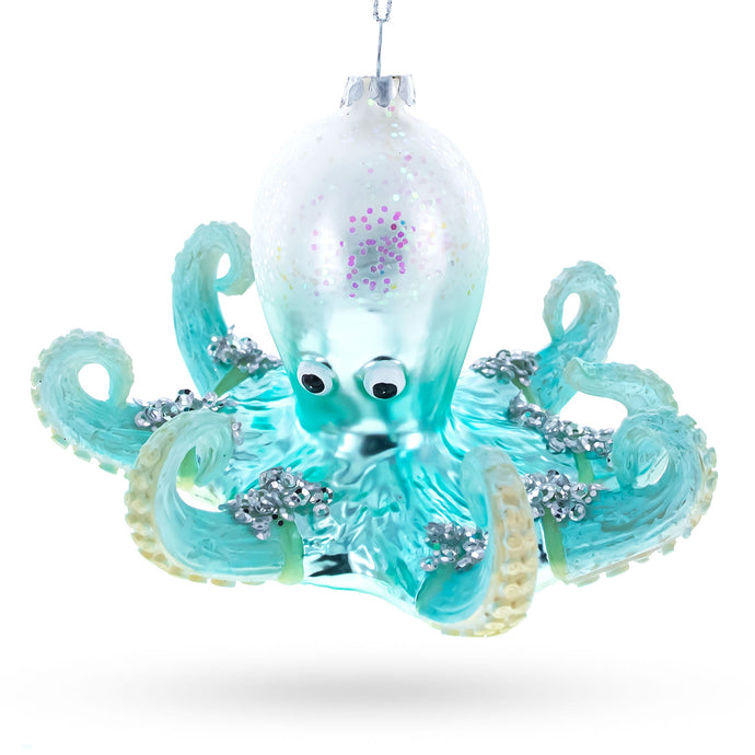 Blue Octopus Glass Christmas Ornament