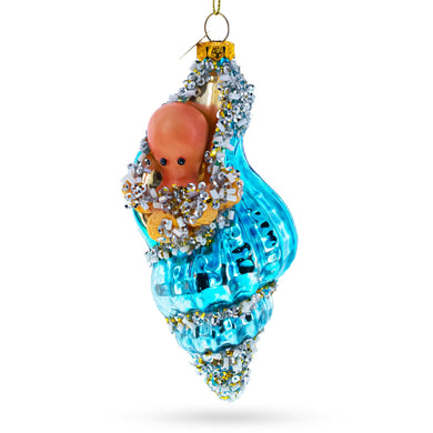 Octopus in Seashell Glass Christmas Ornament