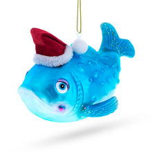 Load image into Gallery viewer, Fish in the Santa Hat Glass Christmas Ornament