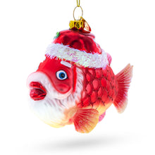 Load image into Gallery viewer, Grandpa Fish in Santa Hat Glass Christmas Ornament