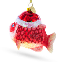 Load image into Gallery viewer, Grandpa Fish in Santa Hat Glass Christmas Ornament
