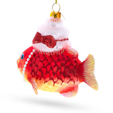 Load image into Gallery viewer, Grandma Fish in Santa Hat Glass Christmas Ornament