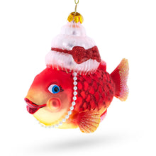 Load image into Gallery viewer, Grandma Fish in Santa Hat Glass Christmas Ornament