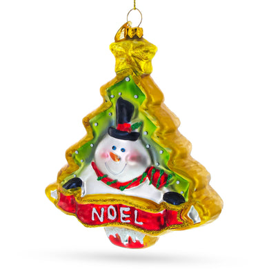 Snowman NOEL Christmas Tree Glass Ornament