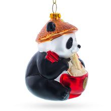 Load image into Gallery viewer, Panda Eating Ramen Glass Christmas Ornament