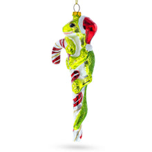 Load image into Gallery viewer, Gecko with Candy Cane Glass Christmas Ornament