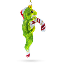 Load image into Gallery viewer, Gecko with Candy Cane Glass Christmas Ornament