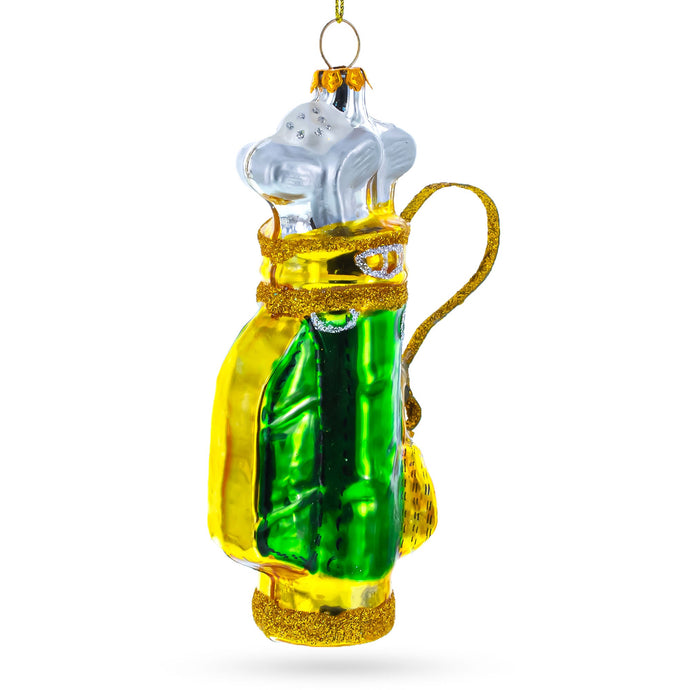 Golden Golf Bag Glass Christmas Ornament