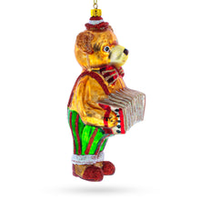 Load image into Gallery viewer, Bear Playing on Accordion Glass Christmas Ornament