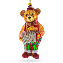 Load image into Gallery viewer, Bear Playing on Accordion Glass Christmas Ornament