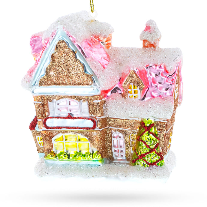 Decorated Gingerbread House Glass Christmas Ornament