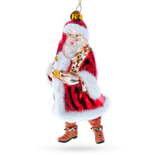 Load image into Gallery viewer, Classic Santa in Fur-Trimmed Coat Glass Christmas Ornament