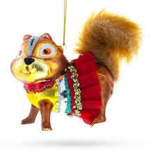 Load image into Gallery viewer, Chipmunk Wearing Dress Glass Christmas Ornament