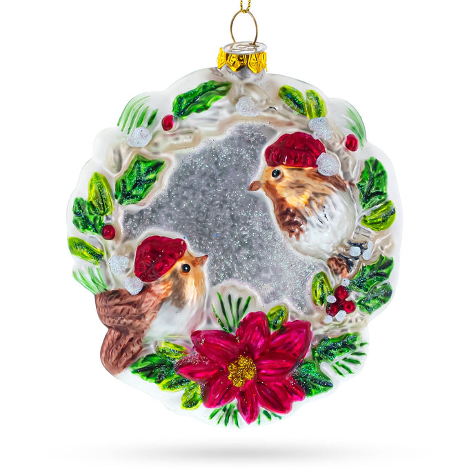 Birds on a Wreath Glass Christmas Ornament
