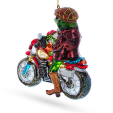 Load image into Gallery viewer, Frog Riding Motorcycle Glass Christmas Ornament