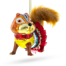 Load image into Gallery viewer, Chipmunk Wearing Dress Glass Christmas Ornament