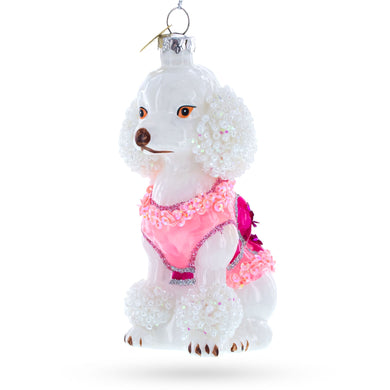 Poodle in Pink Costume Glass Christmas Ornament