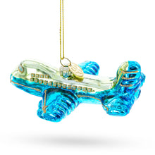 Load image into Gallery viewer, Blue Airplane Glass Christmas Ornament