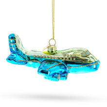 Load image into Gallery viewer, Blue Airplane Glass Christmas Ornament