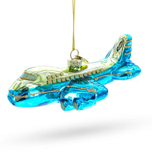 Load image into Gallery viewer, Blue Airplane Glass Christmas Ornament