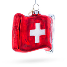 Load image into Gallery viewer, Waving Flag of Switzerland Glass Christmas Ornament