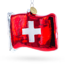 Load image into Gallery viewer, Waving Flag of Switzerland Glass Christmas Ornament