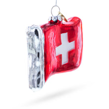 Load image into Gallery viewer, Waving Flag of Switzerland Glass Christmas Ornament