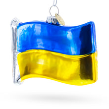 Load image into Gallery viewer, Waving Flag of Ukraine Glass Christmas Ornament