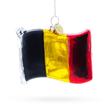 Load image into Gallery viewer, Waving Flag of Belgium Glass Christmas Ornament
