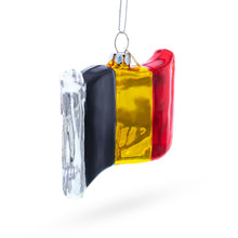 Load image into Gallery viewer, Waving Flag of Belgium Glass Christmas Ornament