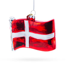 Load image into Gallery viewer, Waving Flag of Denmark Glass Christmas Ornament