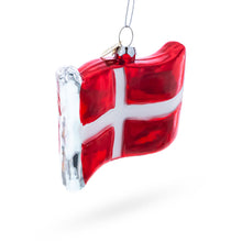 Load image into Gallery viewer, Waving Flag of Denmark Glass Christmas Ornament