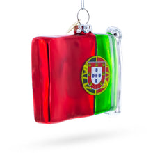 Load image into Gallery viewer, Waving Flag of Portugal Glass Christmas Ornament