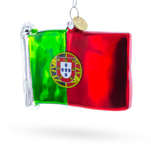 Load image into Gallery viewer, Waving Flag of Portugal Glass Christmas Ornament