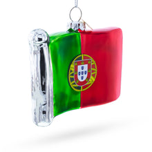 Load image into Gallery viewer, Waving Flag of Portugal Glass Christmas Ornament