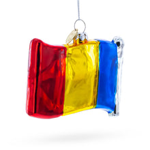 Load image into Gallery viewer, Waving Flag of Romania Glass Christmas Ornament