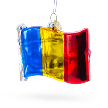 Load image into Gallery viewer, Waving Flag of Romania Glass Christmas Ornament