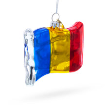 Load image into Gallery viewer, Waving Flag of Romania Glass Christmas Ornament