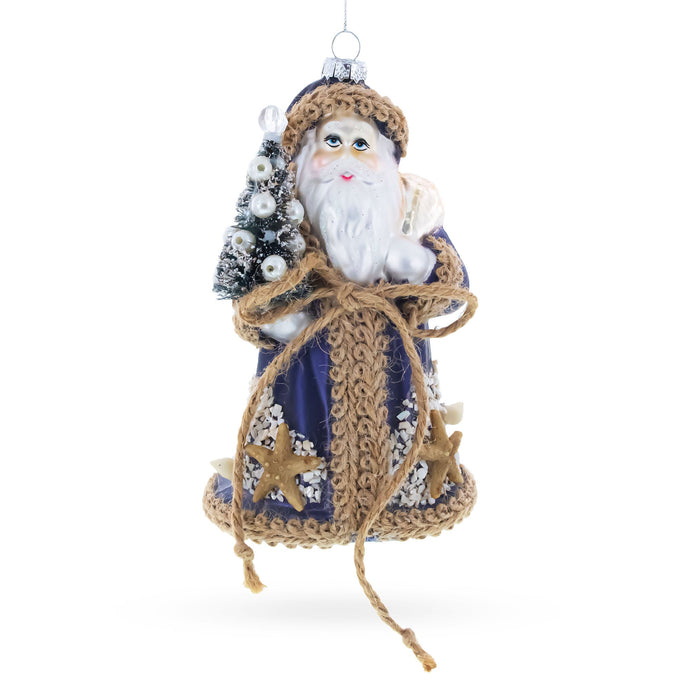 Rustic Coastal Santa with Burlap Accents & Starfish Design Christmas Ornament