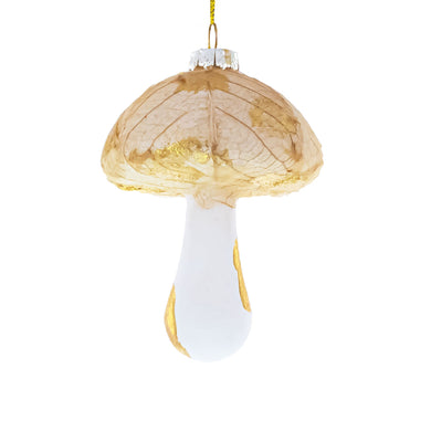 Gold Glitter Mushroom Glass Christmas Ornament