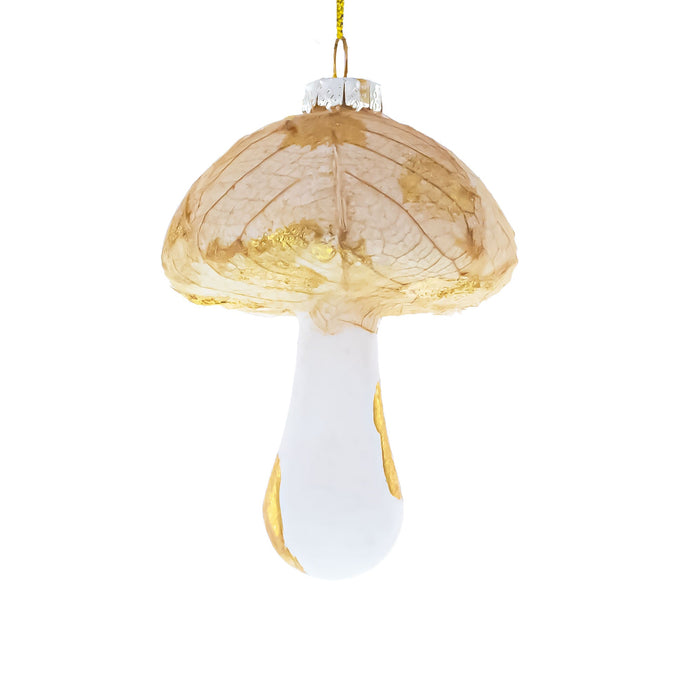 Gold Glitter Mushroom Glass Christmas Ornament