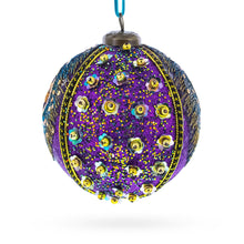 Load image into Gallery viewer, Peacock-Inspired Purple and Gold with Sequins Glitter Ball Christmas Ornament