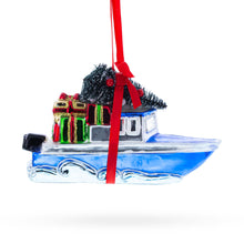 Load image into Gallery viewer, Boat with Tree and Present Glass Christmas Ornament