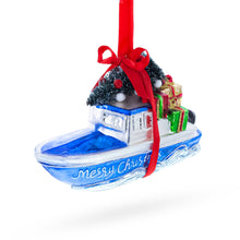 Load image into Gallery viewer, Boat with Tree and Present Glass Christmas Ornament