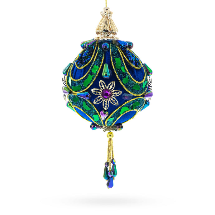 Royal Blue Jeweled  Gold Filigree Accents and Tassels Christmas Ornament
