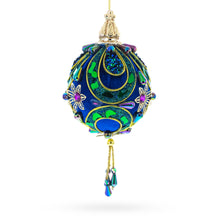 Load image into Gallery viewer, Royal Blue Jeweled  Gold Filigree Accents and Tassels Christmas Ornament